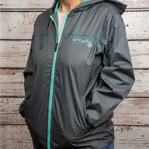 Gray and Green Utility Jacket with Water-Resistant Fabric and Hood